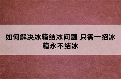 如何解决冰箱结冰问题 只需一招冰箱永不结冰